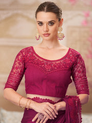 Women's Satin Silk Pink Embellished Designer Saree With Blouse Piece