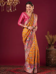 Women's Viscose Silk Mustard Woven Design Designer Saree With Blouse Piece