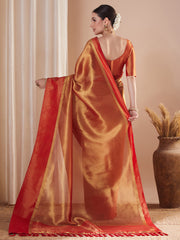 Women's Tissue Gold Woven Design Designer Saree With Blouse Piece