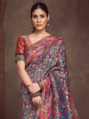 Women's Viscose Silk Navy Blue Woven Design Designer Saree With Blouse Piece