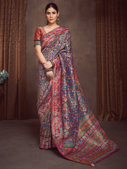 Women's Viscose Silk Navy Blue Woven Design Designer Saree With Blouse Piece