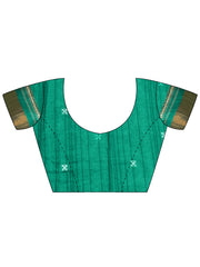 Women's Silk Blend Teal blue Printed Designer Saree With Blouse Piece