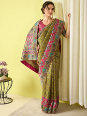 Women's Viscose Silk Olive Woven Design Designer Saree With Blouse Piece