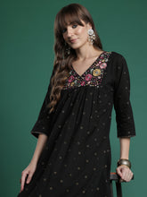 Black Embroidered A-Line Kurta Trousers Set