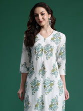 White Printed A-Line Kurta Trousers Set