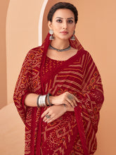 ساري نسائي من الشيفون بلون عنابي مطبوع بتصميم أنيق مع قطعة بلوزة