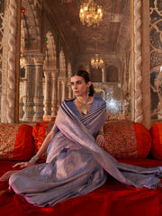 ساري نسائي من مزيج الحرير بلون الخزامى، بتصميم منسوج، مع قطعة بلوزة