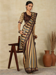 Women's Silk Blend Beige Printed Designer Saree With Blouse Piece
