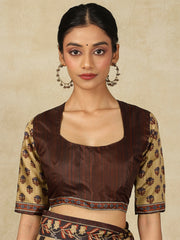 Women's Silk Blend Beige Printed Designer Saree With Blouse Piece
