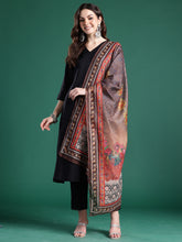 Black Solid A-Line Kurta Trousers With Dupatta Set