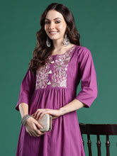 Purple Embroidered A-Line Kurta Trousers set