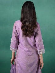 Lavender Embroidered Straight Kurta Trousers With Dupatta set