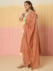 White Printed A-Line Kurta Trousers With Dupatta Set