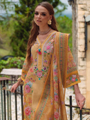 Yellow Embroidered Straight Kurta Trousers With Dupatta set