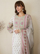 White Printed Straight Kurta Trousers With Dupatta Set