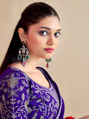 Women's Georgette Lavendar Embroidered Designer Saree With Blouse Piece