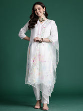 White Solid Straight Kurta Trousers With Dupatta set