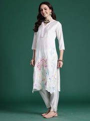 White Solid Straight Kurta Trousers With Dupatta set