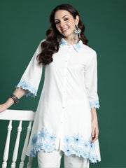 White Embroidered A-Line Kurta Palazzos Set
