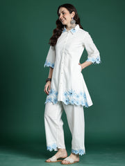 White Embroidered A-Line Kurta Palazzos Set