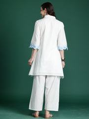 White Embroidered A-Line Kurta Palazzos Set