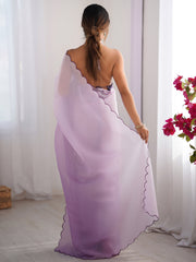 Women's Chiffon Lavendar Embellished Designer Saree With Blouse Piece