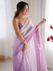 Women's Chiffon Lavendar Embellished Designer Saree With Blouse Piece