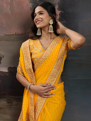 Women's Georgette Purple Printed Designer Saree With Blouse Piece