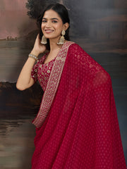 Women's Georgette Purple Printed Designer Saree With Blouse Piece