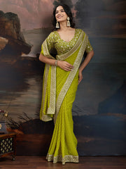 Women's Georgette Purple Printed Designer Saree With Blouse Piece