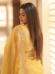 Women's Tissue Yellow Embellished Designer Saree With Blouse Piece