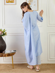 Printed Straight Kurta Trousers With Dupatta Set