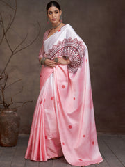 Women's Satin Rust Digital Print Designer Saree With Blouse Piece