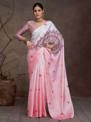 Women's Satin Rust Digital Print Designer Saree With Blouse Piece