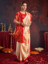 Women's Silk Blend Off White Printed Celebrity Saree With Blouse Piece