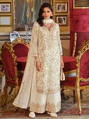 White Embroidered Straight Kurta Palazzos With Dupatta Set