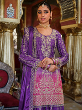 Purple Embroidered Straight Kurta Palazzos With Dupatta Set