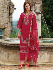 Red Embroidered Straight Kurta Trousers With Dupatta Set