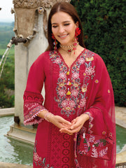 Red Embroidered Straight Kurta Trousers With Dupatta Set