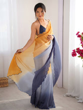 ساري نسائي من الشيفون بلون الخردل مطرز بتصميم أنيق مع قطعة بلوزة