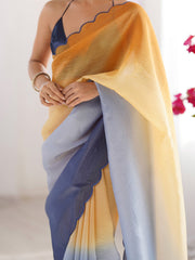 ساري نسائي من الشيفون بلون الخردل مطرز بتصميم أنيق مع قطعة بلوزة