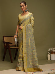 Women's Satin Silk Light Green Digital Print Designer Saree With Blouse Piece