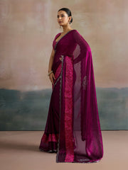 Women's Chiffon Pink Embellished Designer Saree With Blouse Piece