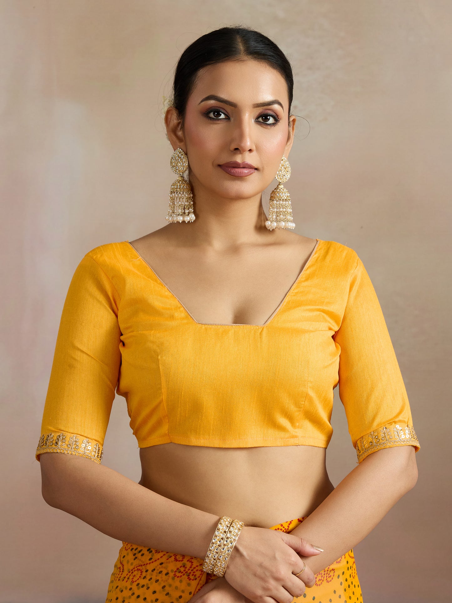 Women's Georgette Yellow Printed Designer Saree With Blouse Piece