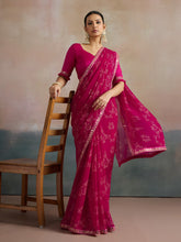 Women's Georgette Pink Printed Designer Saree With Blouse Piece