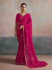 Women's Georgette Pink Printed Designer Saree With Blouse Piece