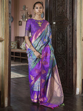 ساري نسائي من الحرير الخالص، أرجواني اللون، بتصميم منسوج، مع قطعة بلوزة