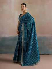 Women's Dola Silk Teal blue Digital Print Designer Saree With Blouse Piece