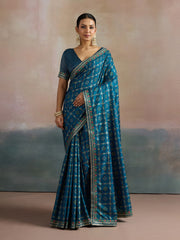 Women's Dola Silk Teal blue Digital Print Designer Saree With Blouse Piece