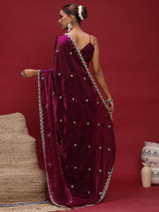 Women's Satin Purple Embellished Designer Saree With Blouse Piece